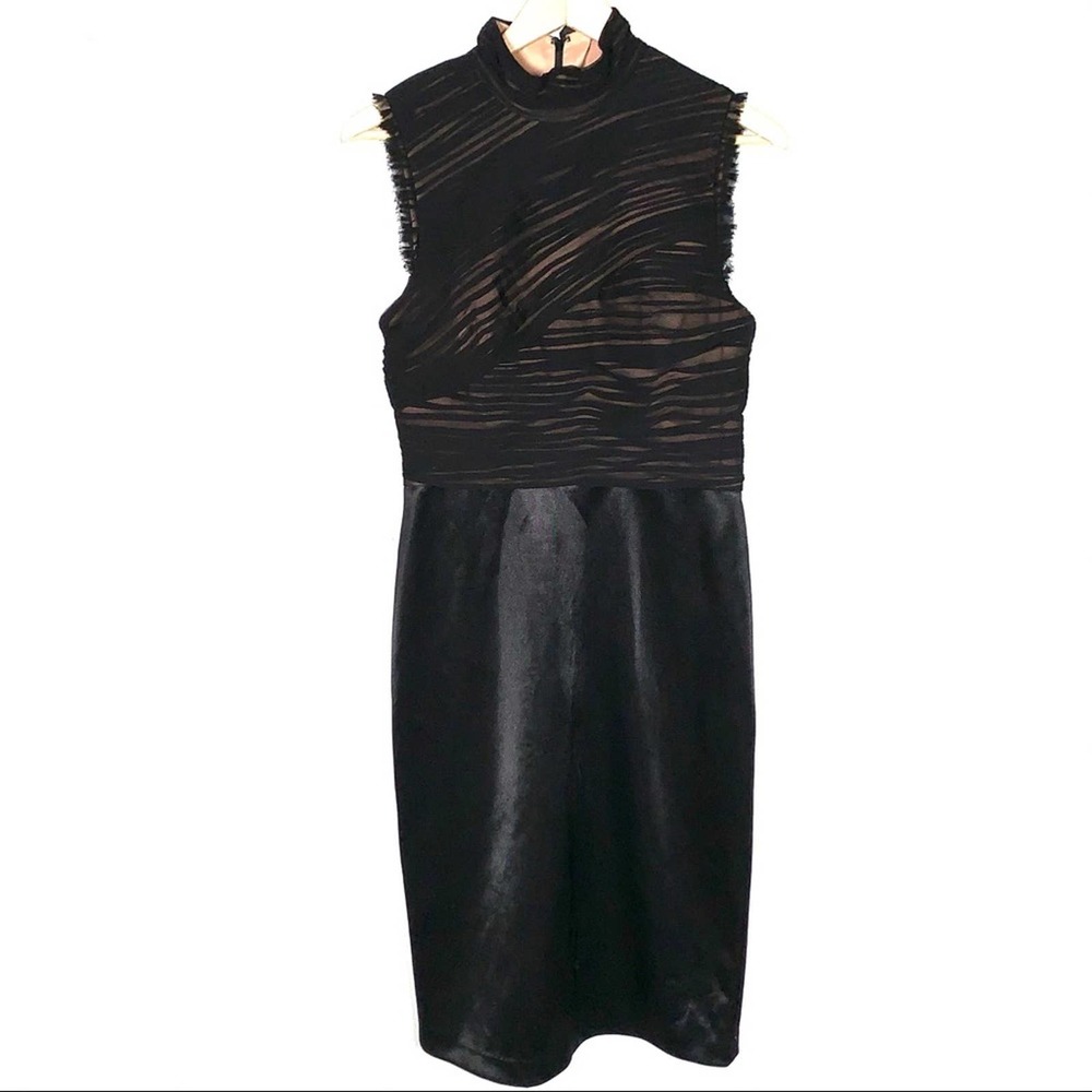Vera Wang 100% silk black satin chiffon sleeveless formal cocktail dress size 8